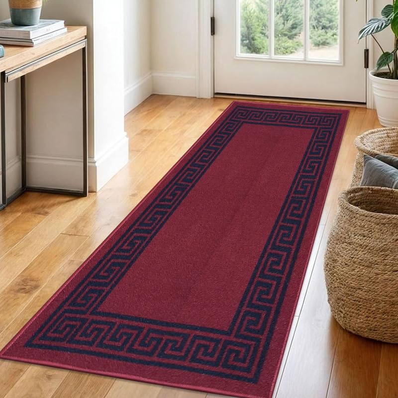 Trendy Realm Athena Runner Rug – Large Non-Slip Washable Carpet for Living Room, Bedroom, Hallway, Lounge, Dining, Kitchen, Modern Indoor Long Floor Runners (Red & Black, 80x150 cm)