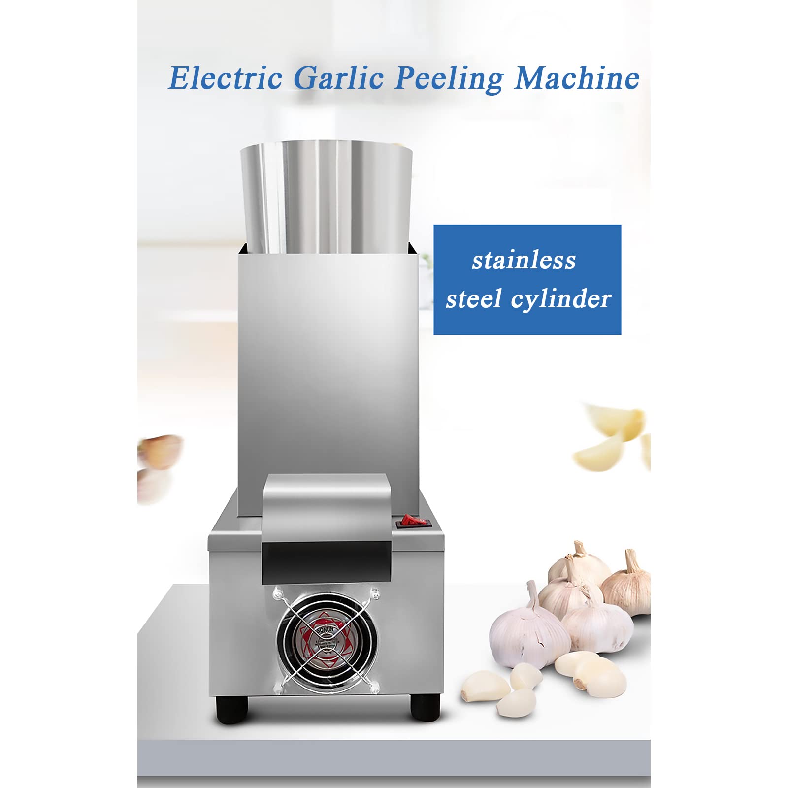 Éplucheur d'ail commercial en acier inoxydable avec grand radiateur, amovible pour le nettoyage, facile à utiliser et haute efficacité de 25 kg/h, pour restaurants, hôtels