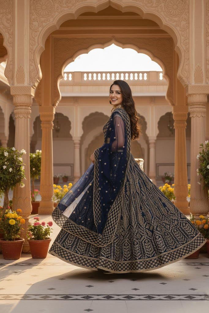 Georgette Embroidery Sequence Work Wedding Bridal Lehenga Choli with Dupatta Ready to wear V3-365.