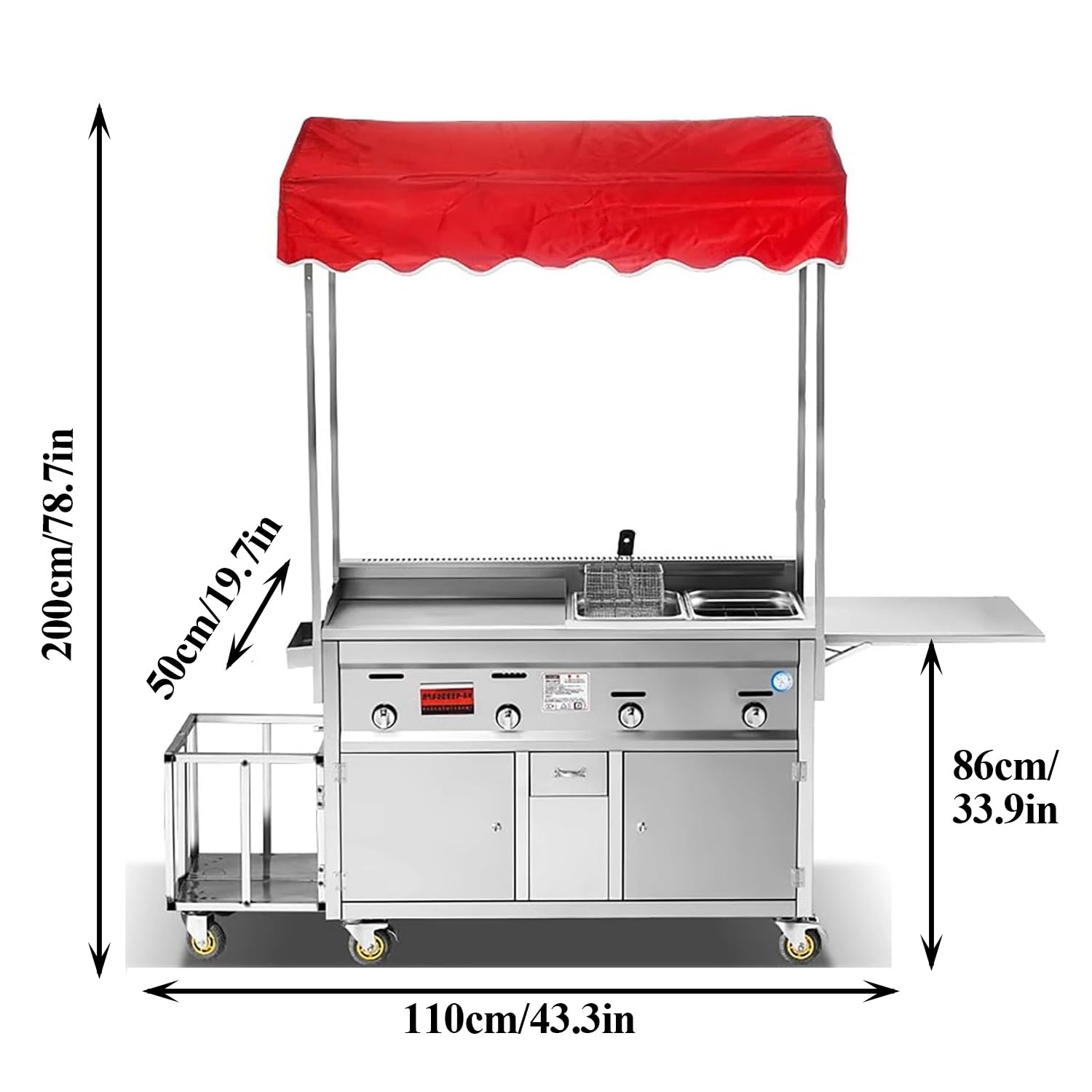 Camión de Venta Ambulante con toldo, Remolque de Comida Totalmente Equipado, Carrito de Venta para Exteriores; Ideal para mercados, Eventos de Comida callejera y Festivales