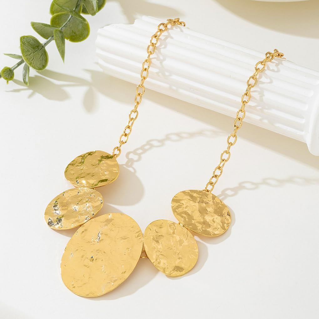 Chunky Gold Statement Necklace Large Metal Round Choker Necklace for Women Exaggerated Vintage Prom Jewelry - Image 6