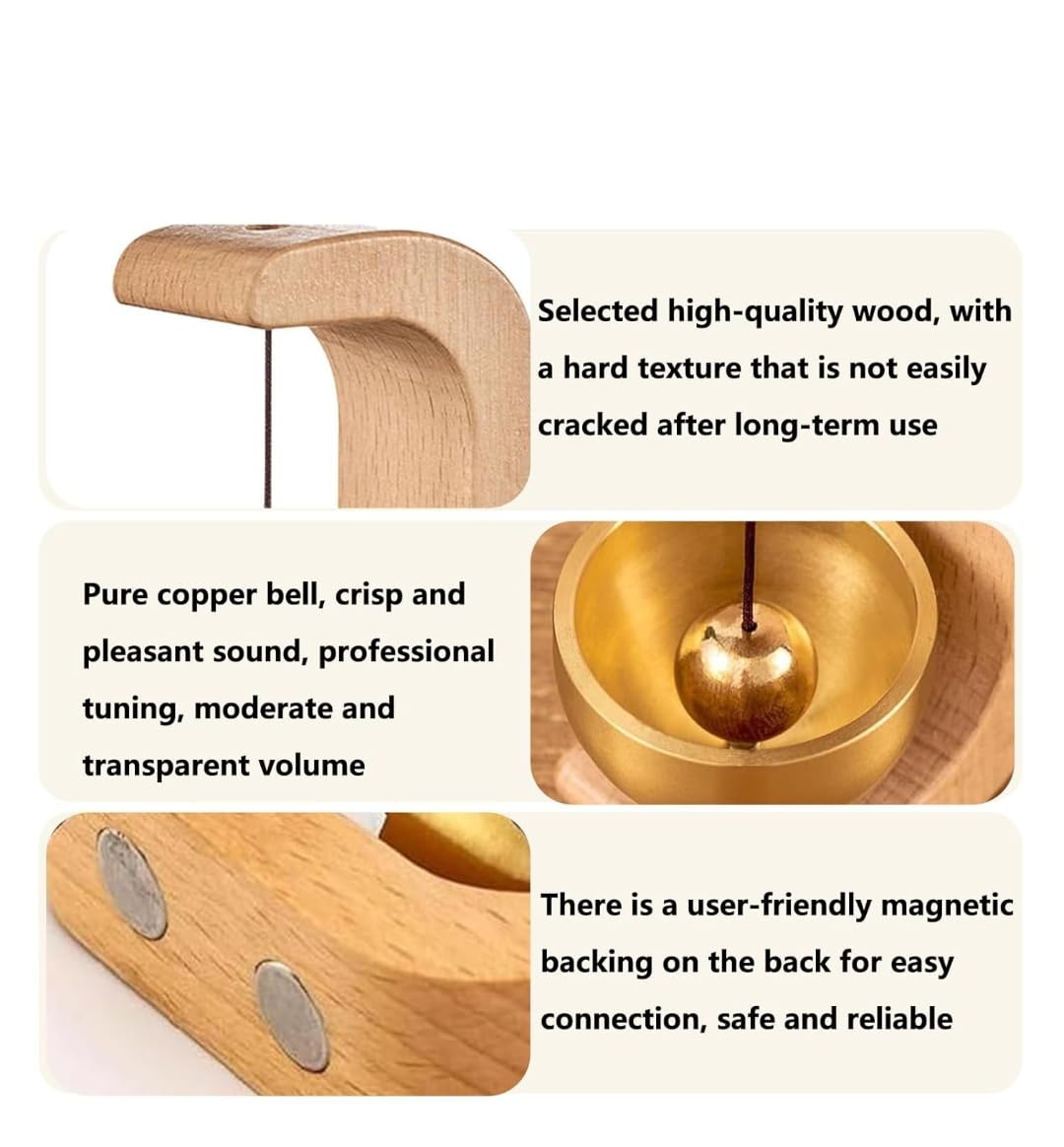 Krishna Zone Beech Wood Door Bell Without Wire Send Adhesive Tape, Dopamine Magnetic Store Entrance Doorbell, Doorbell For Homes, Decoration Multifunctional Doorbell, Doorbell Can Be Used As A Gift 2