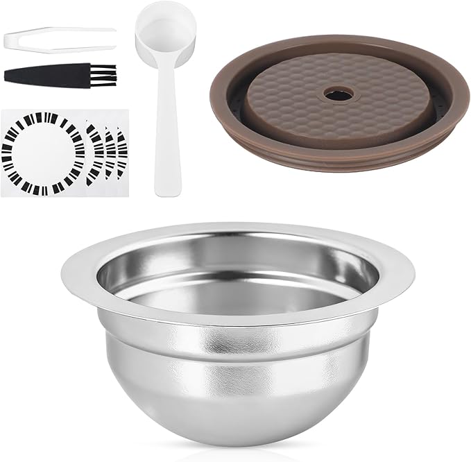 80ml/2.7oz Double Espresso Stainless Steel Reusable Coffee Pods - Reusable Pods for Nespresso Vertuo Machines with Silicone Lid -Compatible with Vertuo Pop, Next - Refillable Coffee Capsule