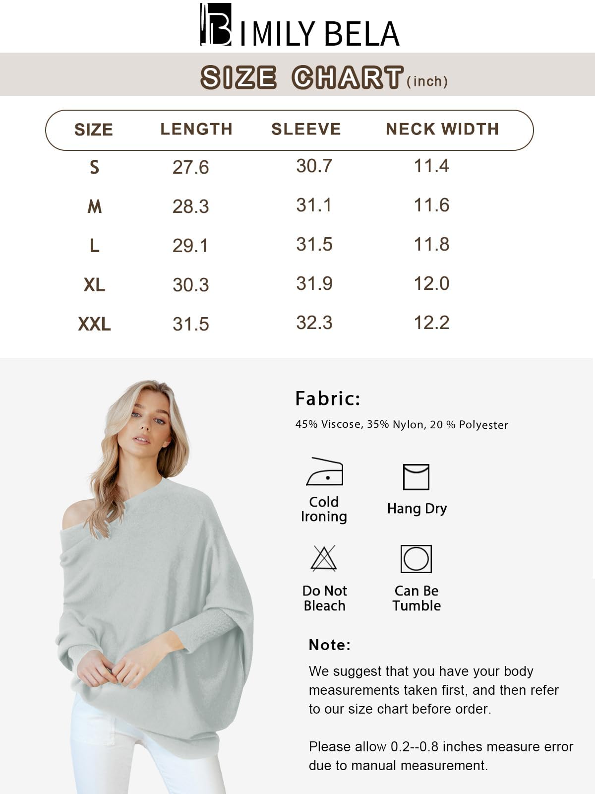 Imily Bela Maglione da donna con scollo rotondo, a maniche lunghe, con scollo largo, camicetta