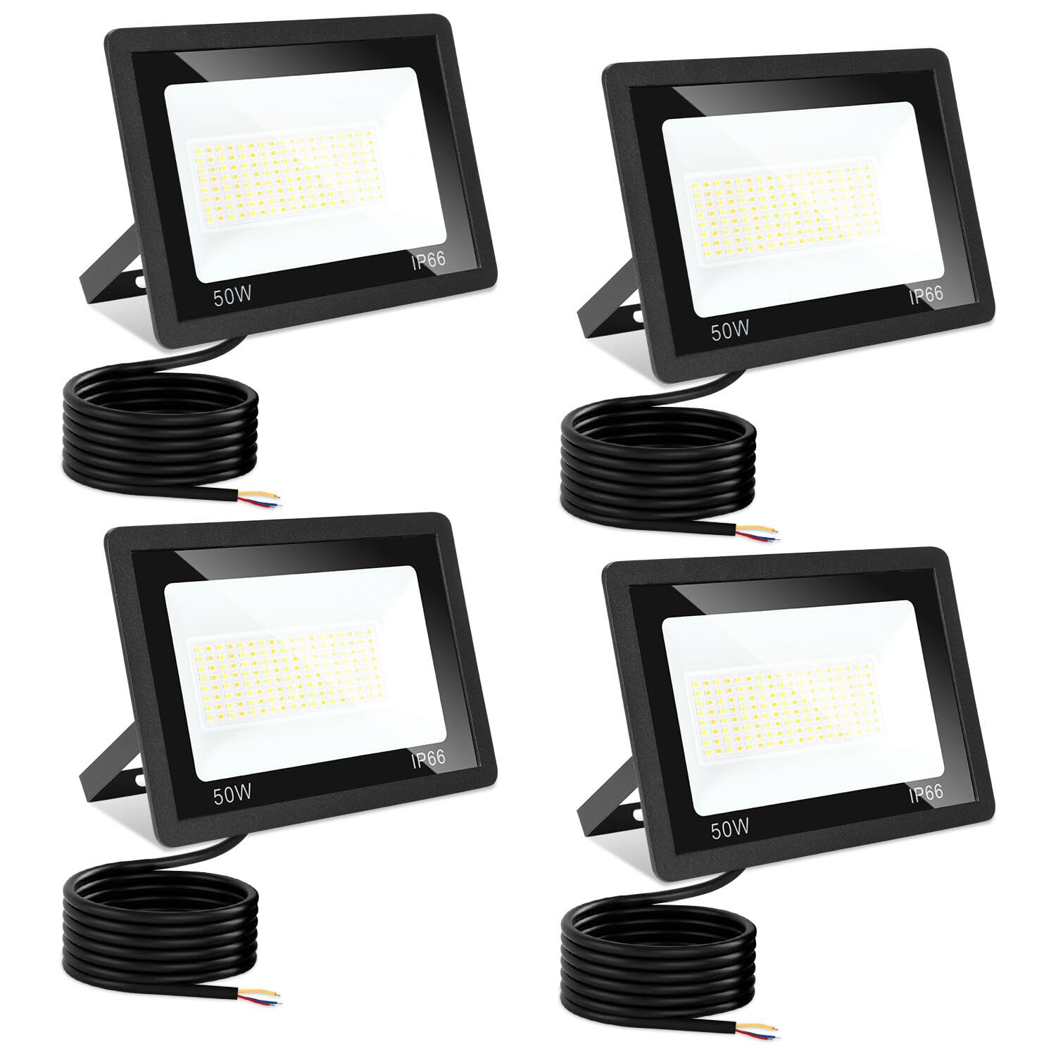 Reflektor LED zewnętrzny 50 W, 4 sztuki, możliwość ściemniania, 3000 K/4000 K/6500 K, IP65 wodoodporny reflektor zewnętrzny do jasnego ogrodu, na podwórko, drzwi, trawnik, garaż [klasa
