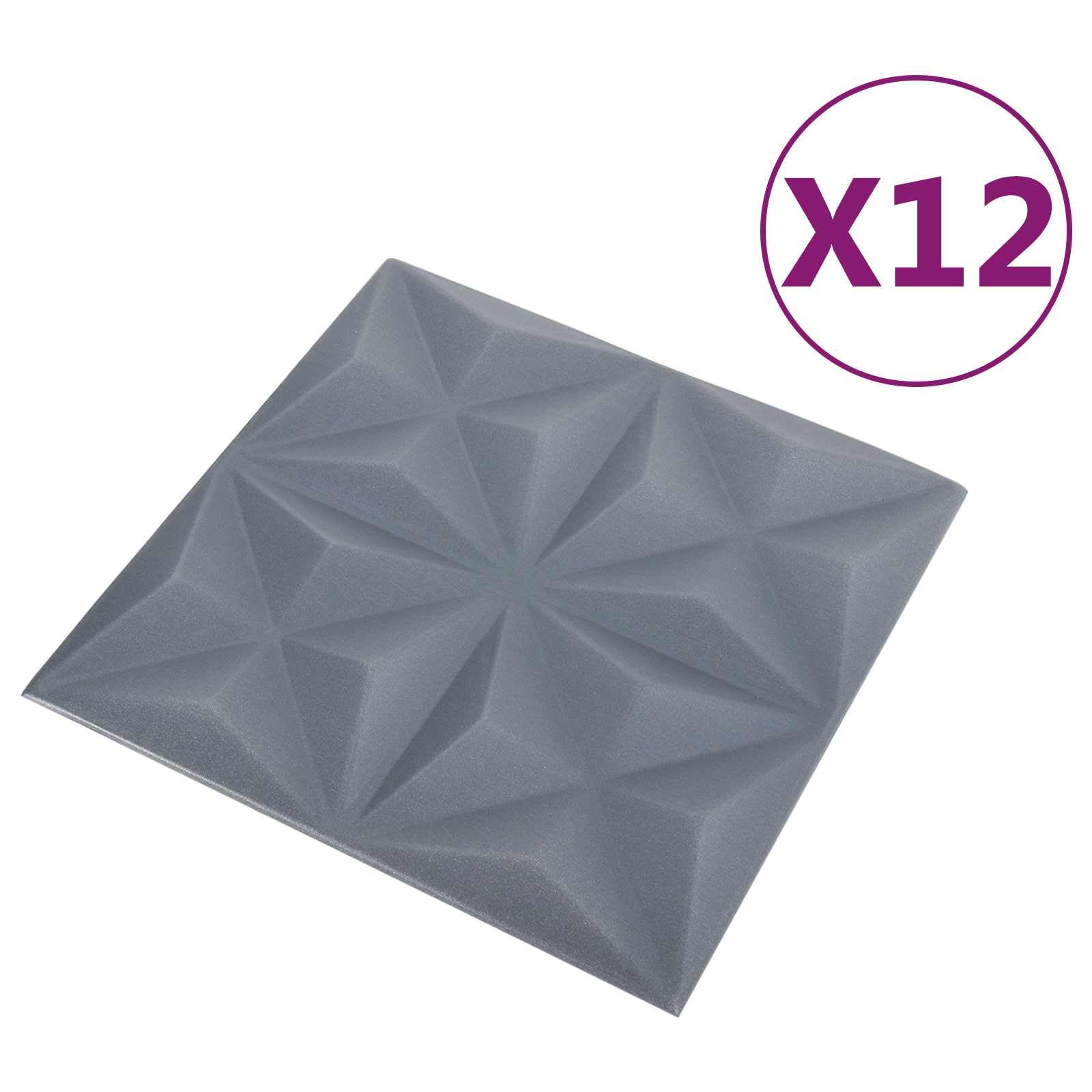 XPS piankowe panele ścienne 12 sztuk 50 x 50 cm szare | Instalacja DIY za pomocą nożyczek, wzór 3D, do salonu, sypialni, korytarza