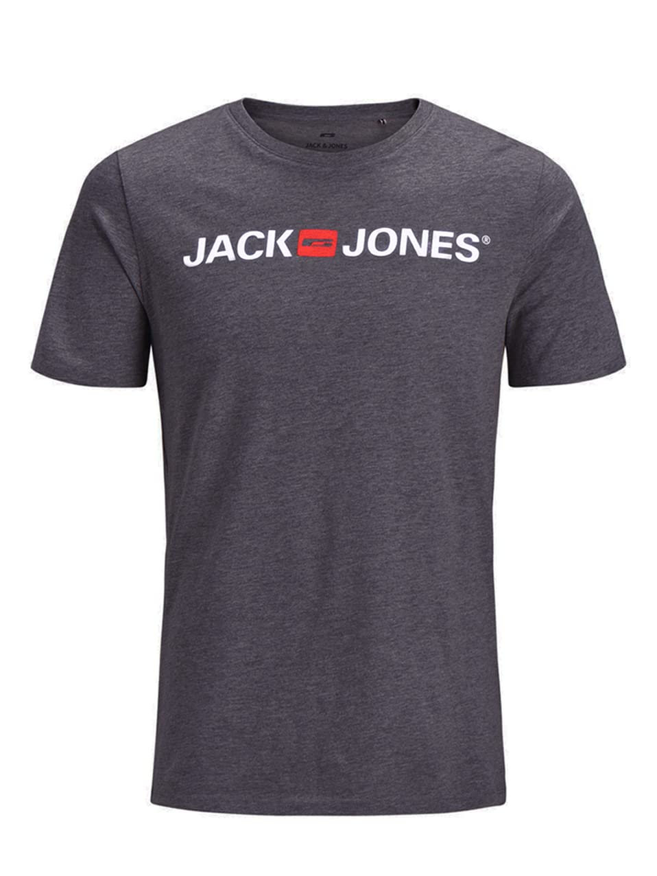 JACK & JONES Men's JJECORP Logo TEE SS Crew Neck, Dark Grey Melange/White - REG, XL