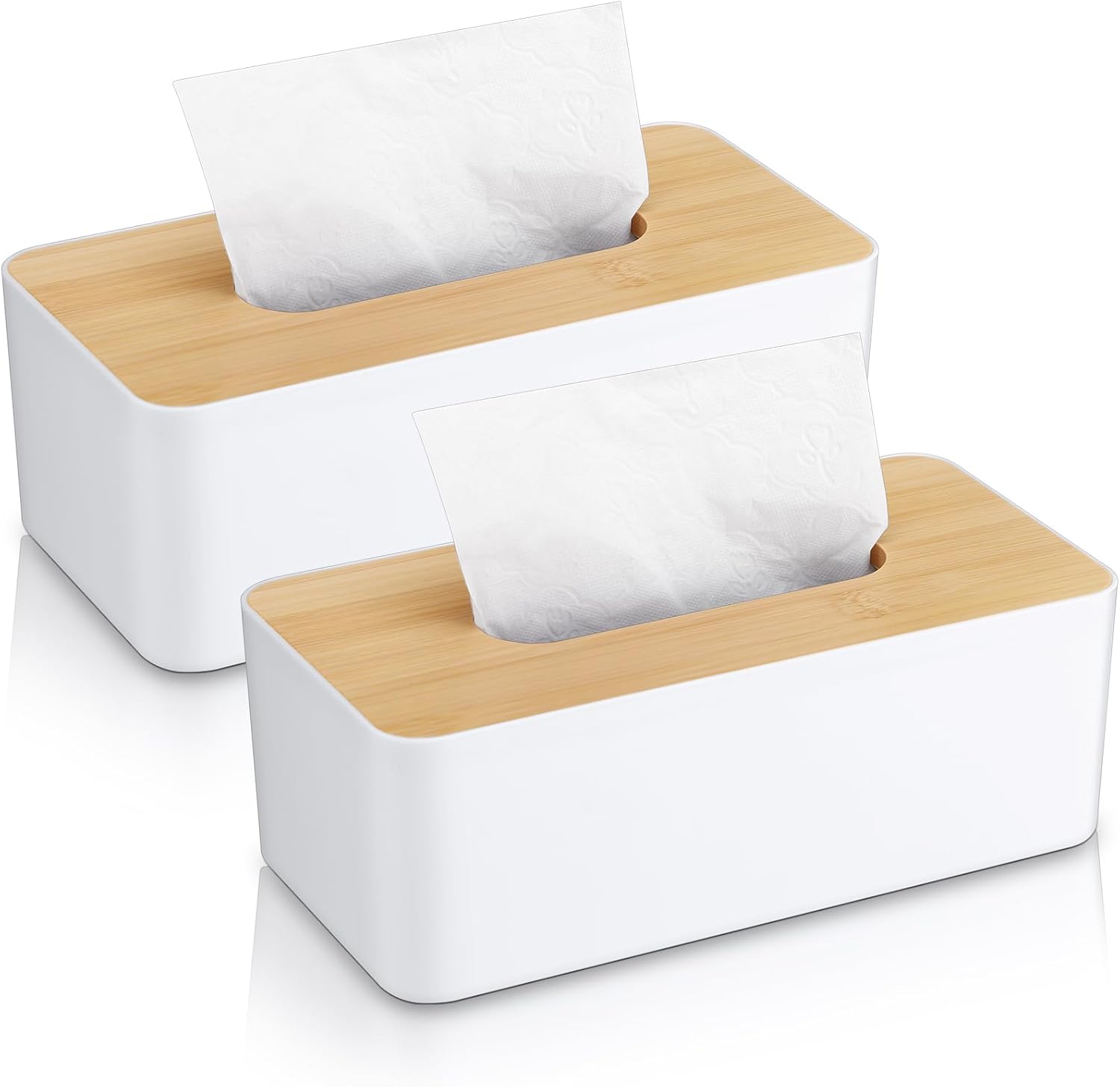 2 Pcs Tissue Box Cover Square Plastic Tissue Holders 5x9 Inch Holder Wood Cover Plate for Bathrooms, Kitchen, Office, Home, Bedroom Dresser, Countertop(White)