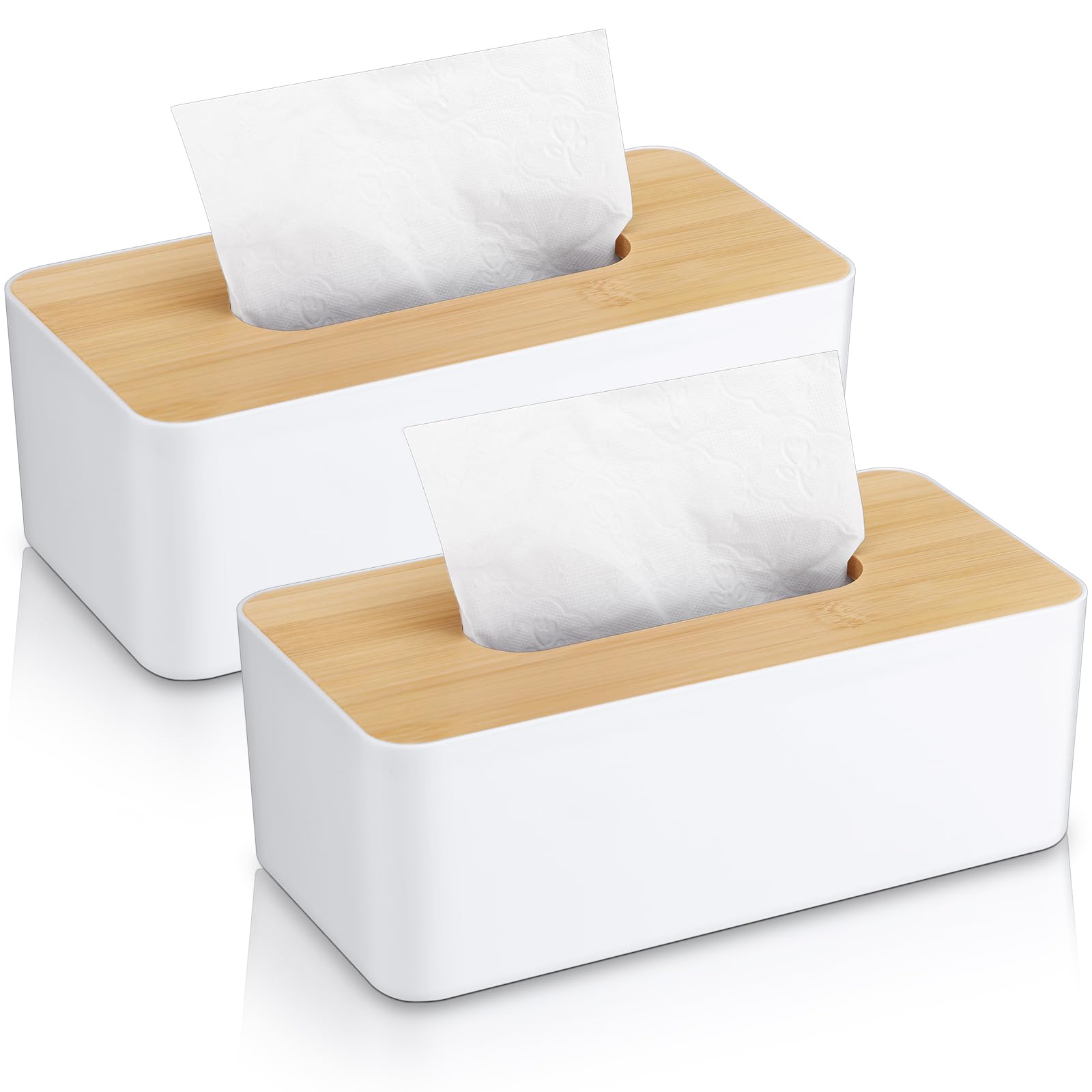 Teenyyou 2 Pcs Tissue Box Cover Square Plastic Tissue Holders 5x9 Inch Holder Wood Cover Plate for Bathrooms, Kitchen, Office, Home, Bedroom Dresser,