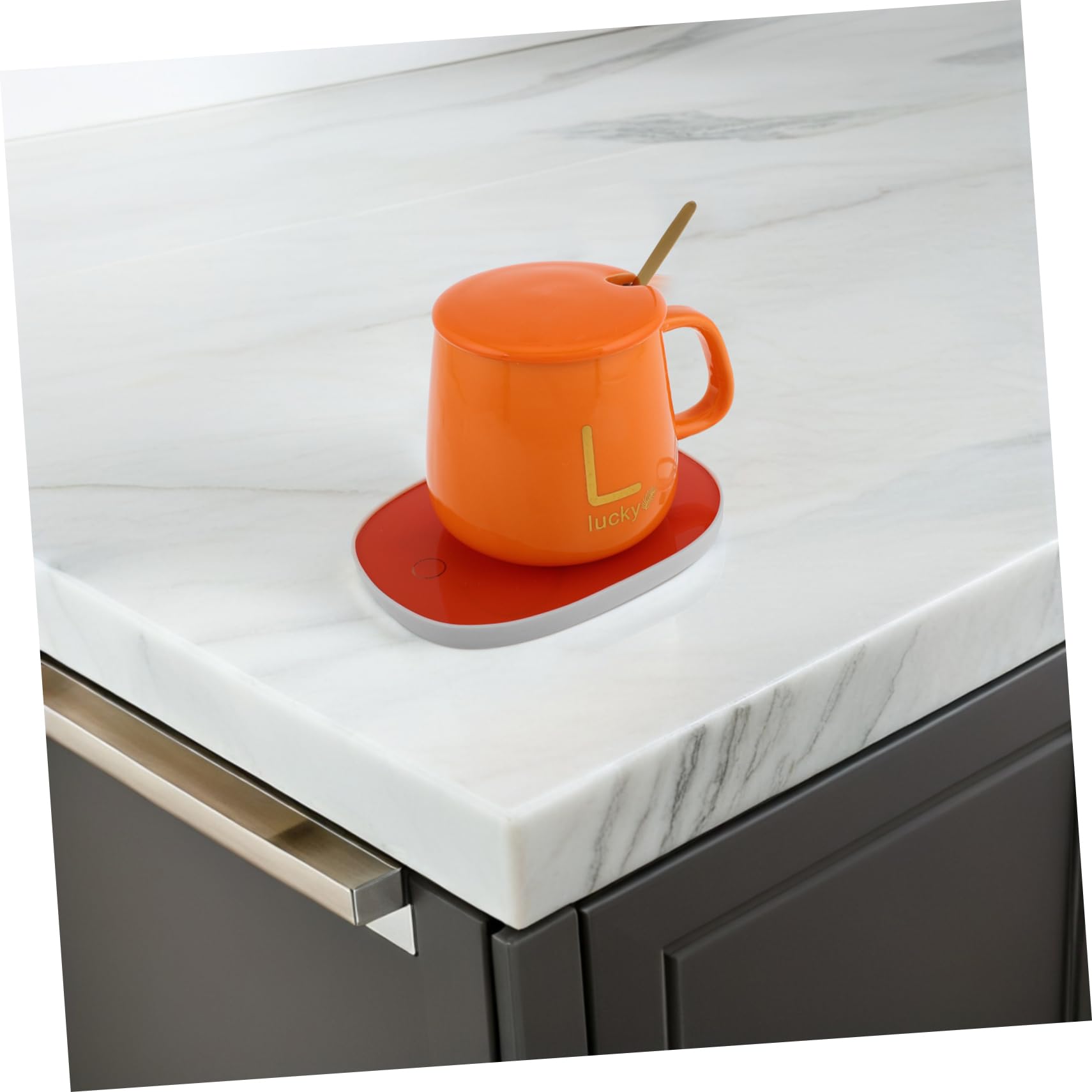 Calentador Taza Eléctrico con Set Taza Naranja Mantenedor Temperatura para Café Té Cacao Leche con Caja Regalo para Cumpleaños y Navidad