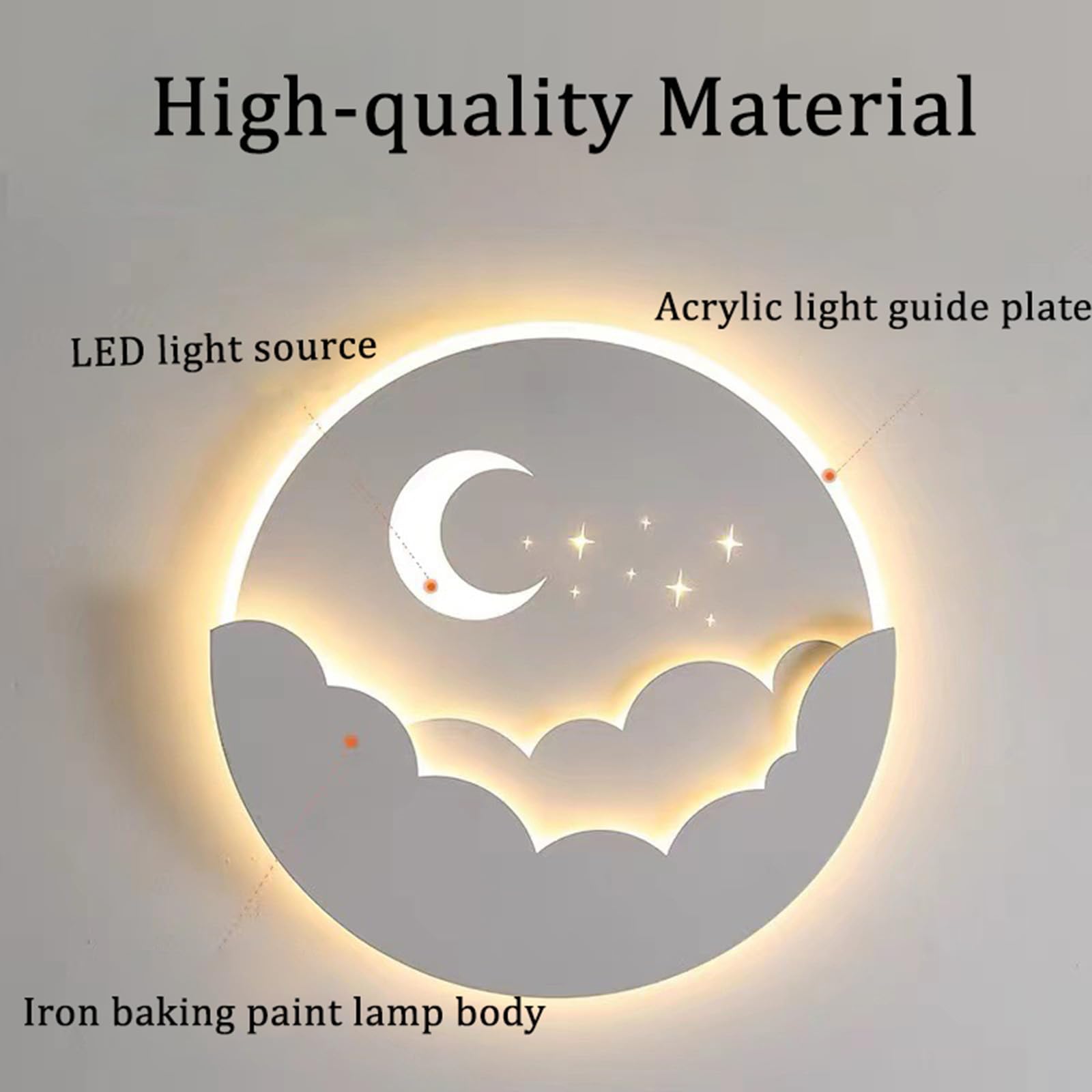 Lampade da Parete, luci a LED per Interni, Moderne, dimmerabili, a Forma di Luna e Sole, con Telecomando, in Alluminio Acrilico, Luce Notturna per Camera da Letto e Bambini/Bianco/