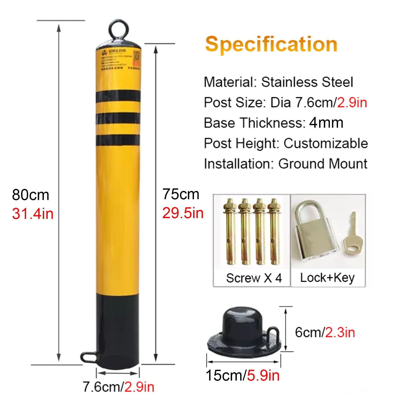 Conos/ Poste señalizacion trafico Retirable Conos de Carretera Puntal de La Calle para Sitios de Construcción/Estacionamientos/Aceras, Tamaño Personalizado ( Color : 1 pack , Size : H-75cm/29.5in )