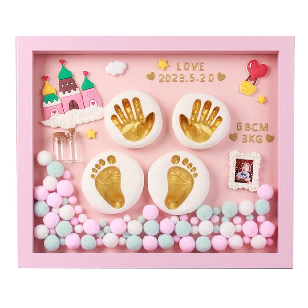 Baby Handprint & Footprint kit for New Born Baby. Baby Hand Print with Frame for Baby Gifting, Baby Name Ceremony, Birthday Gift, New Parents. (Castle, Pink)