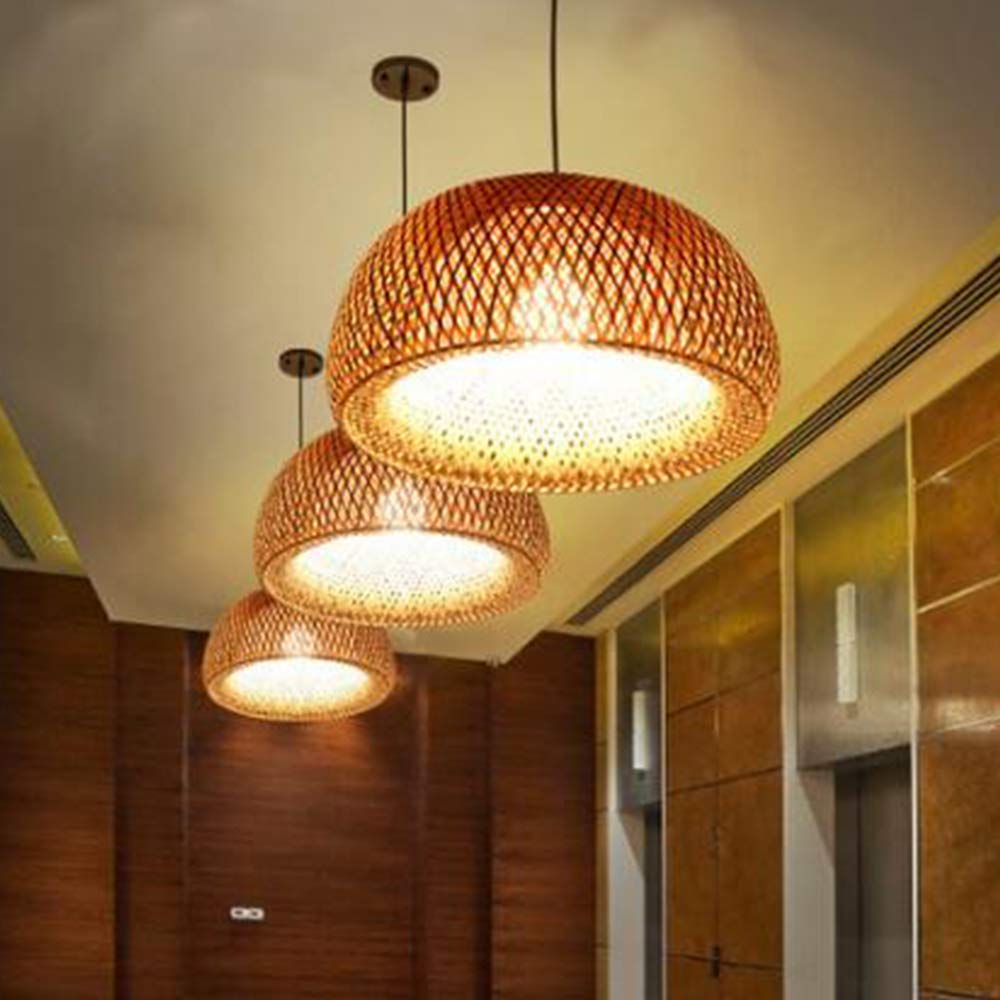 Lampade A Sospensione in Bambù Naturale Lampadario Rattan Lampada Per Sala Da Pranzo Retrò Lampada Soffitto Regolabile Altezza Soggiorno Camera Da Letto Corridoio Ristorante Hotel Illuminazione,45cm