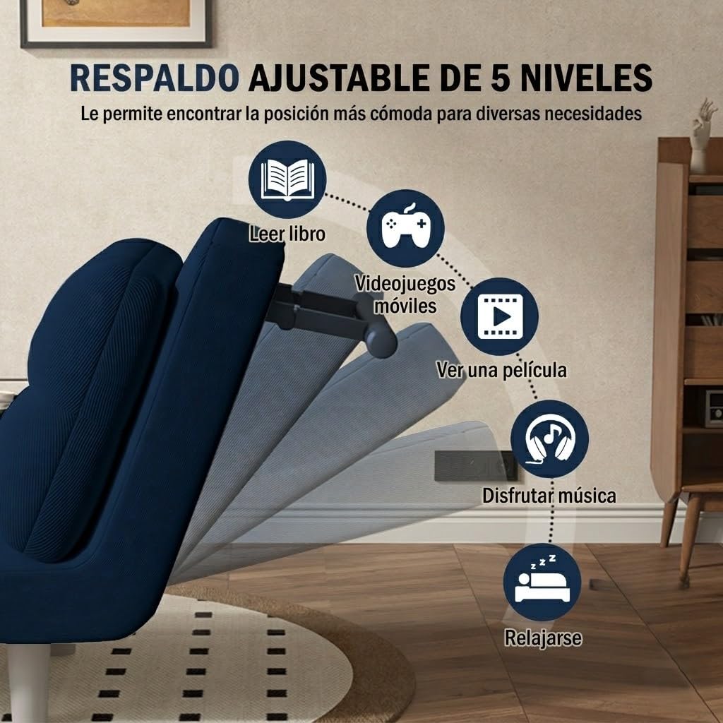 Fabulcozy - Poltrona letto convertibile a 1 posto – Ottimo comfort, rimovibile con cuscino, braccioli e piedi in metallo (Blu)