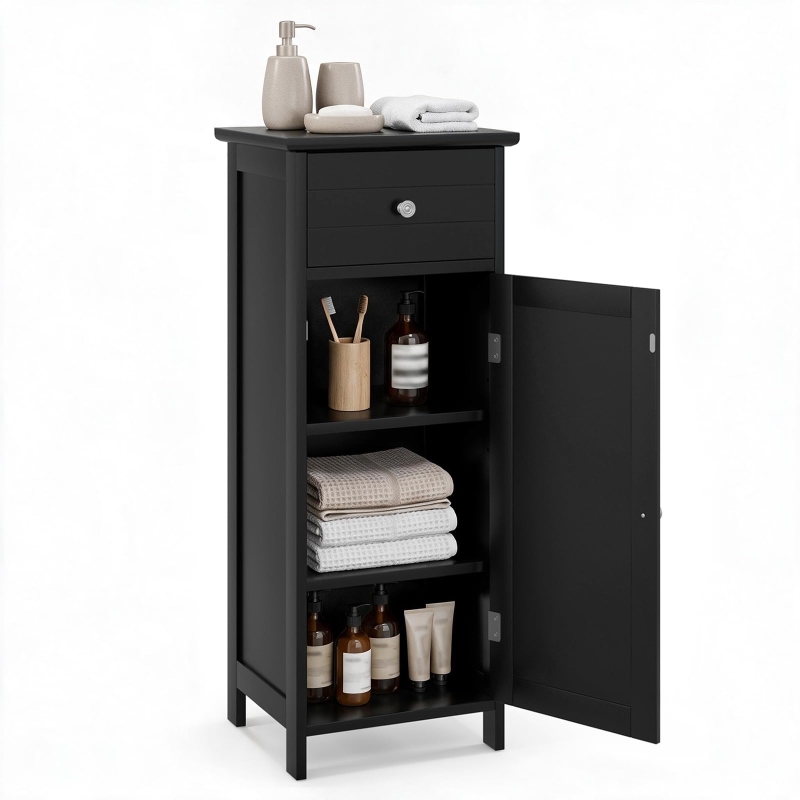 Multigot Bathroom Floor Cabinet (Black,3-Position Adjustable)