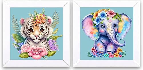 Miniatura 1 de SupaDiya Paquete de 2 kits de pintura de diamantes de tigre elefante para adultos con marco de animales, bricolaje 5D, taladro completo, puntos