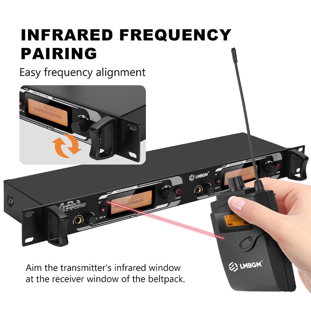 AR2090 Mono UHF Dual Channel Wireless In-Ear Monitoring System Ideal für Aufnahmestudios, Kirchen und Bandaufführungen (2 Kanäle, 4 Bodypack)