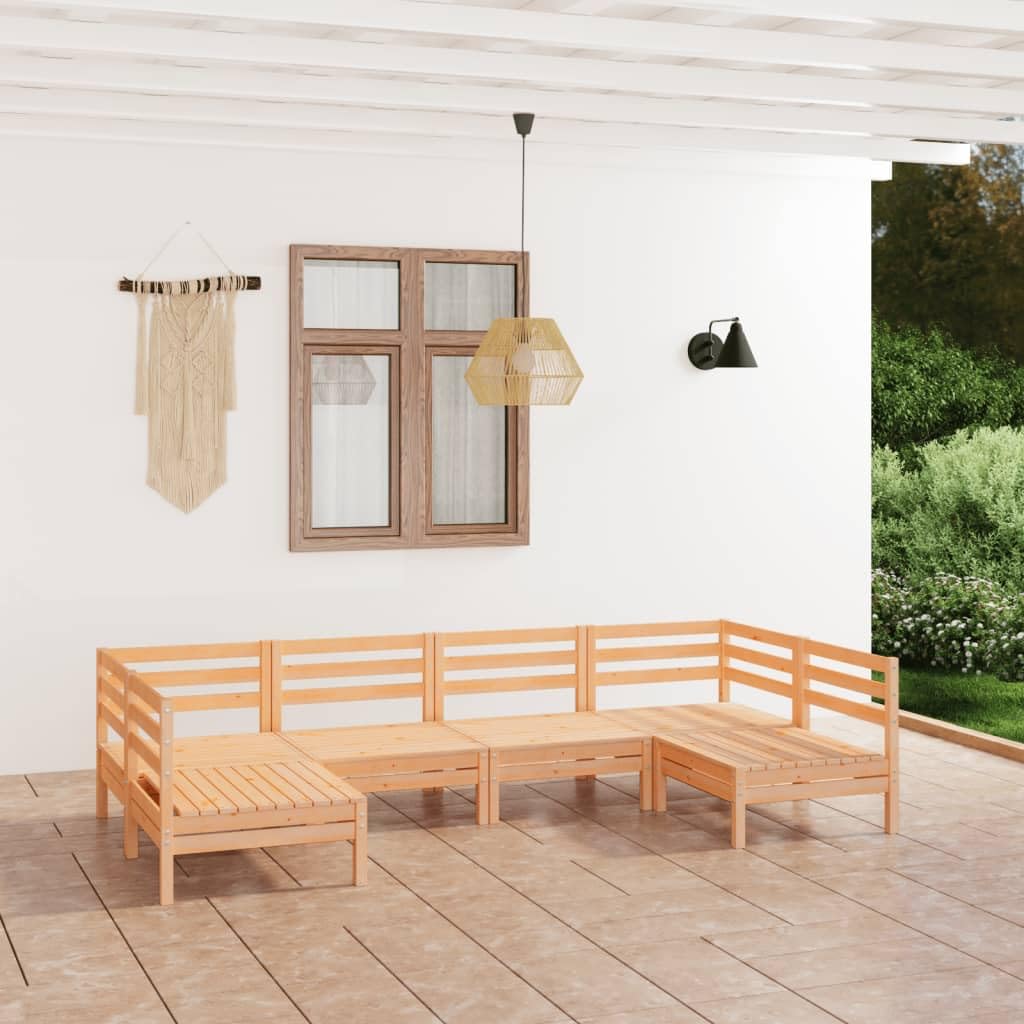 Salon de Jardin 6 pcs en Bois de pin Massif, Salon modulable avec Banquette et Assise, Ensemble mobilier pour terrasse Balcon Patio et Jardin, détente extérieure 2 canapés d Angle 4 centraux