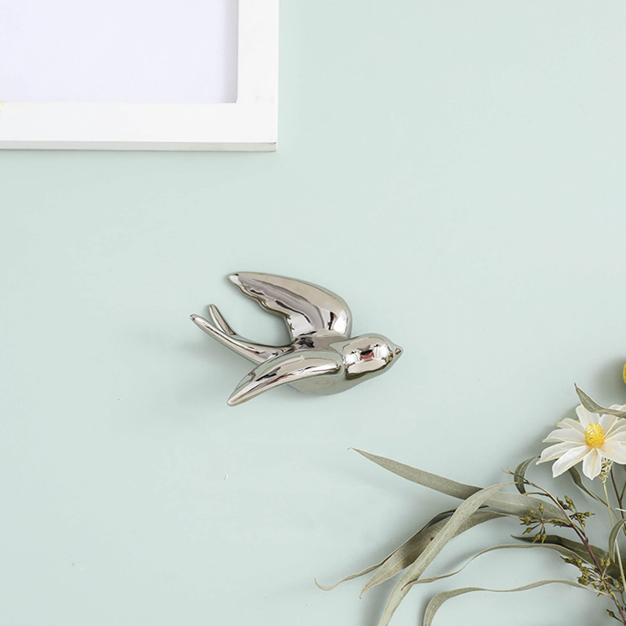 GDHKDDFL Stylish wall decorations, 3D Ceramic Swallows Sparrow Doves Wall Decoration, for Living Dining Room,Golden Left,Large(Silver Right,Small)