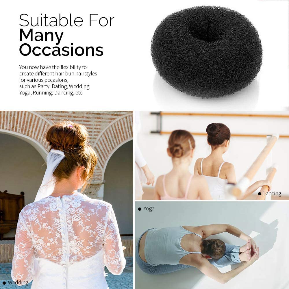 Hair Donut Bun Maker Ring Style Bun, Chignon Hair Increase Donut Shaper for Thick and Long Hair (XX-Large, 5.5 Inch/Black)