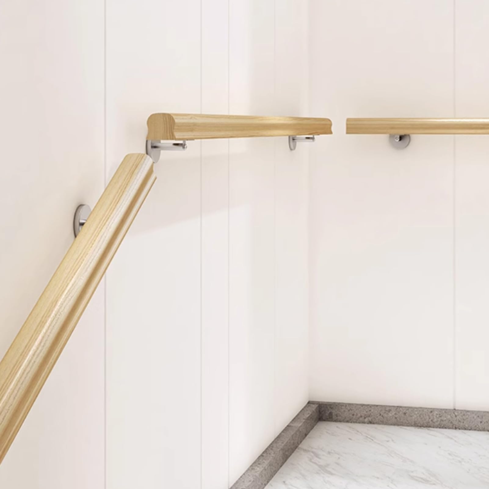 Pasamanos de Madera Antideslizante Barandilla para Escaleras Interior Varilla de Soporte Pasamanos de Pared con 2 Soportes de Acero inoxidable para Exteriores Loft Ancianos (100CM)