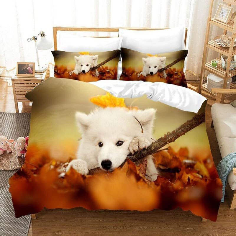 Parure de Lit 90x190 Enfant Samoyède pour Décorer une Chambre Douillette