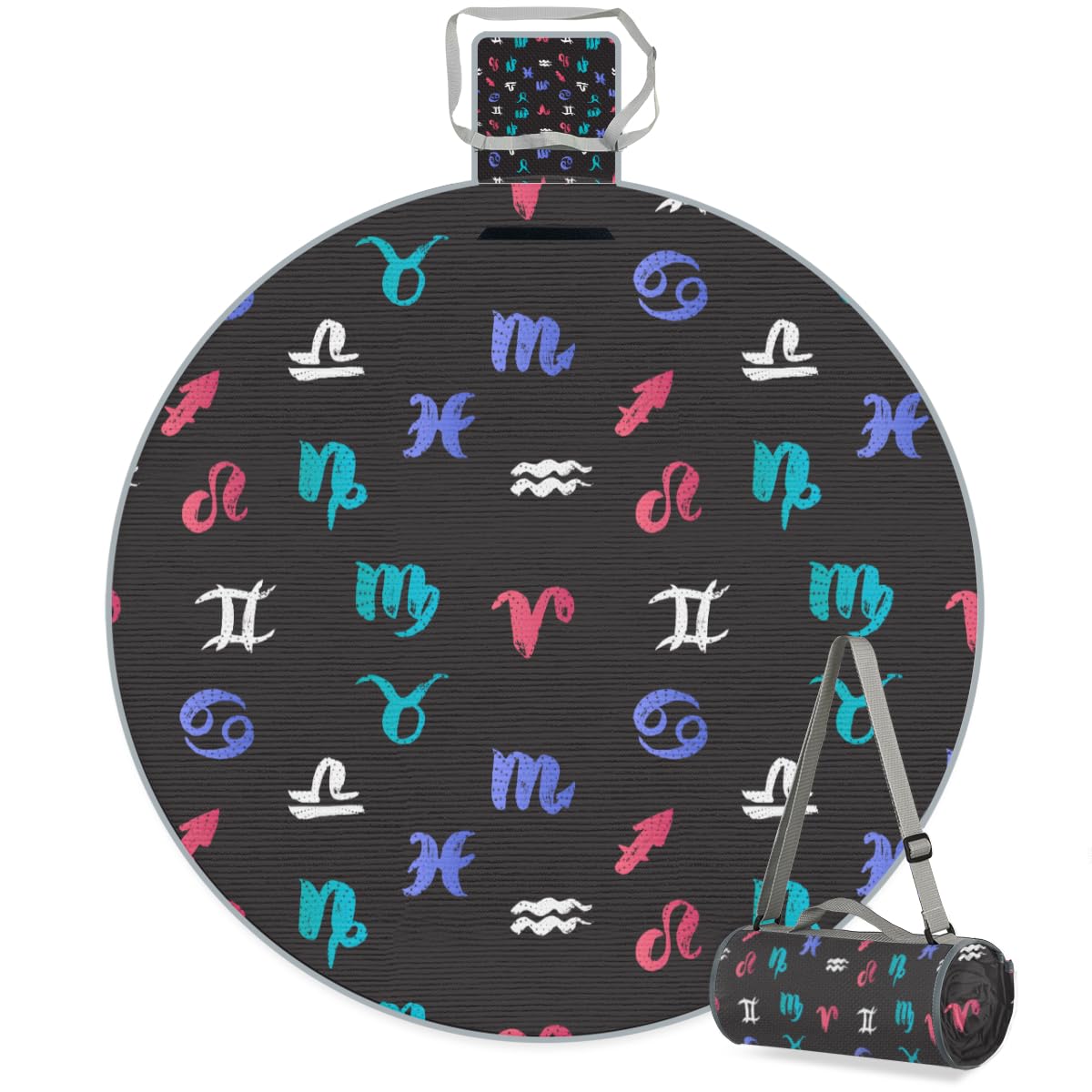 Shimoshe Constellation Print Picnic Outdoor Blanket Foldable Waterproof Sandproof Beach Blanket Portable Water-Resistant Round Picnic Mat for Travel Camping Park Lawn