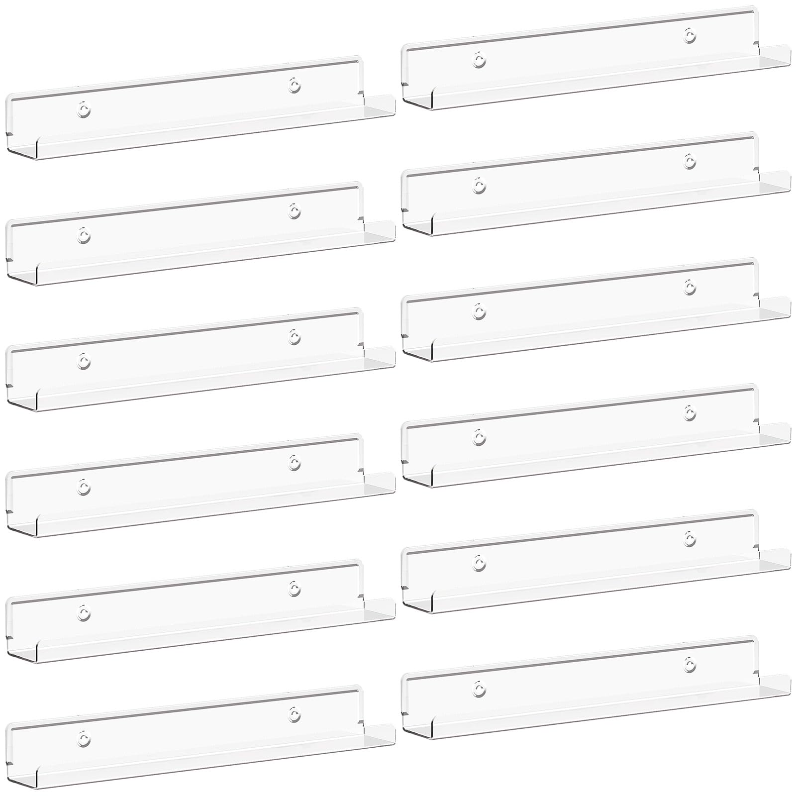 Lifewit Floating Shelves for Vinyl Record, 12 Pack 12" Clear Acrylic Wall Shelf Room Decor for Book/Photo/Picture/Makeup Display in Bedroom, Living Room, Bathroom Storage and Organization