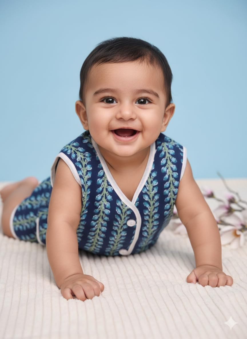 COTTON CUDDLE 100% Cotton Unisex Newborn Baby Jhabla with Nappy Soft & Cozy for Boys & Girls | Multiple Prints for Infant Jablas (Pack of 4), (Color-14, 0-6 Months)