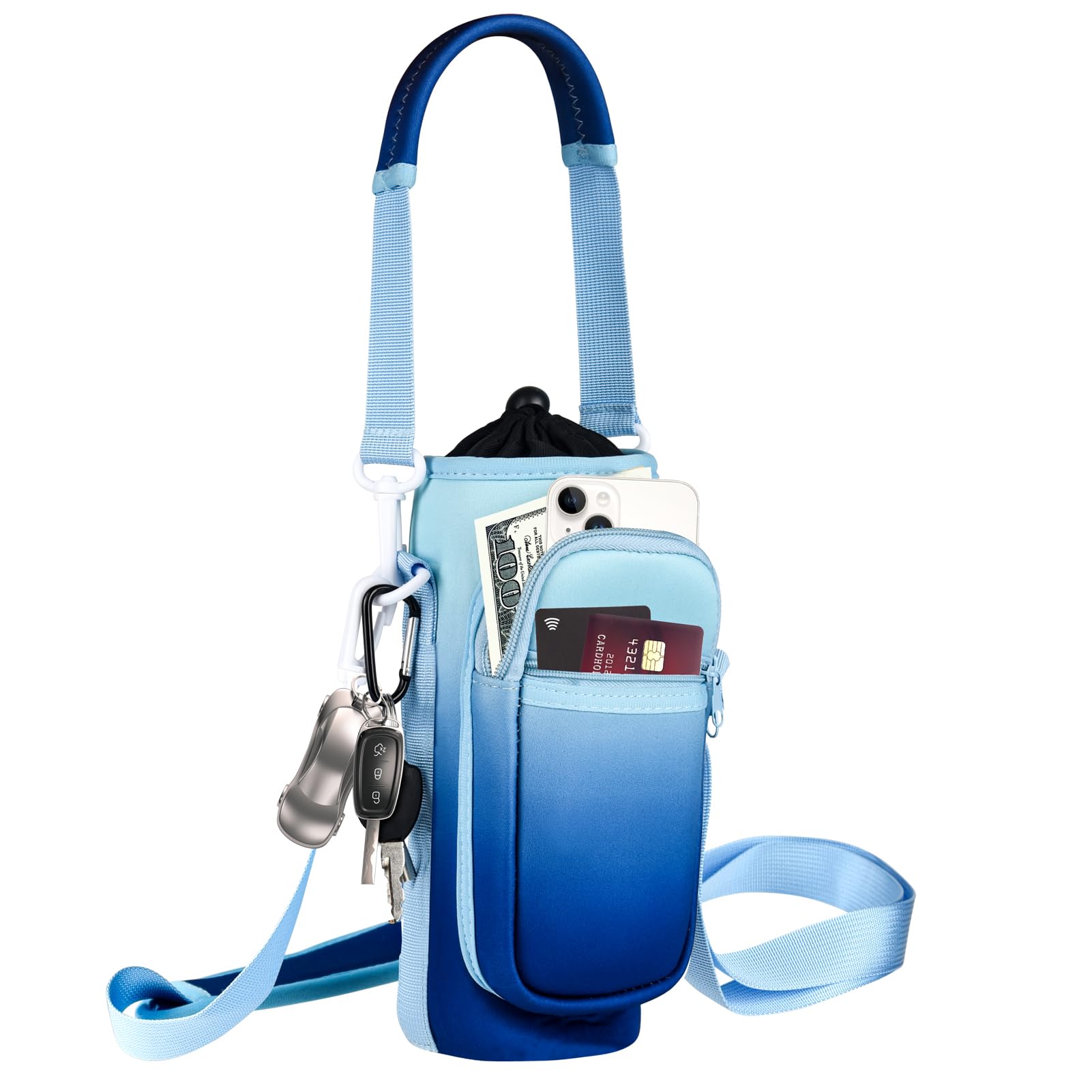 Water Bottle Holder with Strap, Water Bottle Carrier Bag with Phone Pocket, Shoulder Hand Strap Insulated Neoprene 32/40 oz Water Bottle Sleeve for Walking Hiking Camping Gym