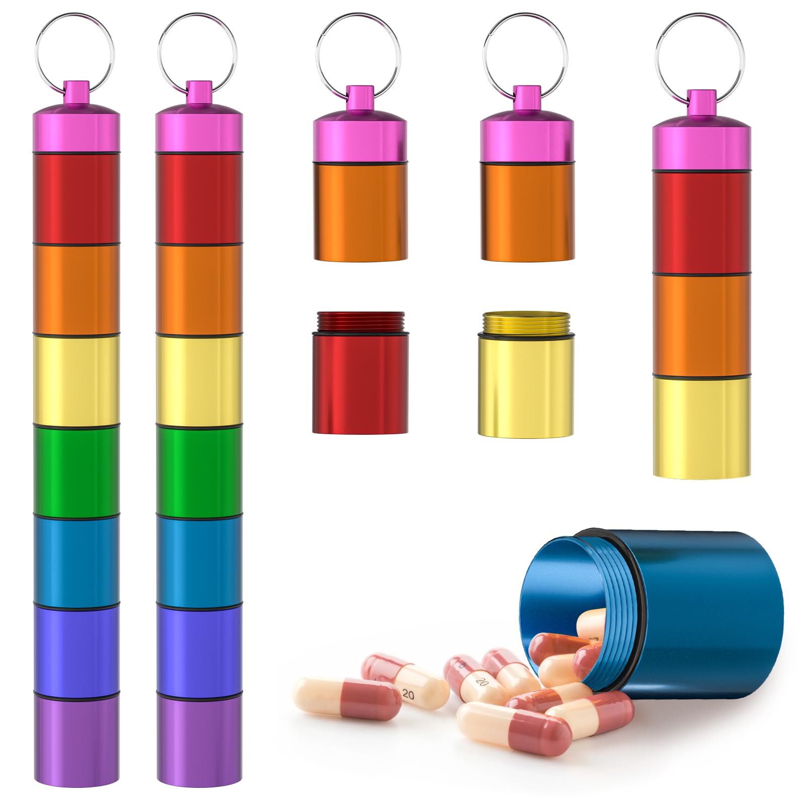Photo 1 of 2 Pack Weekly Pill Organizer, QuwaYee Portable Small Pill Case Waterproof Keychain Pill Holder for Travel, Metal Medicine Organizer Box for Vitamin, Fish Oil, Supplement