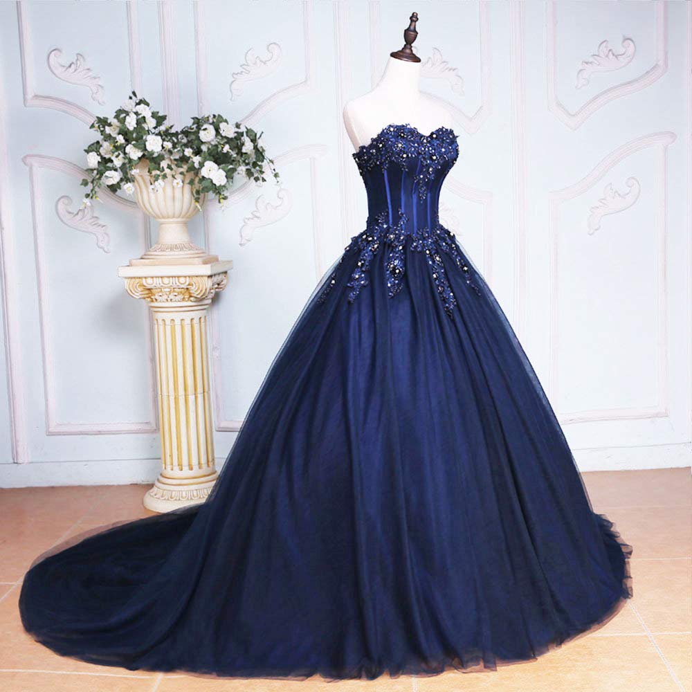 Abito da donna in tulle, senza spalline, con pizzo, da principessa, da ballo, da ballo, da sposa