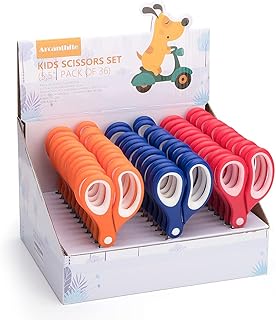 Arcanthite Kids Scissors (36 Count Teacher Pack, Rounded-tip, 14 cm) - 5.5'' Soft Touch Blunt School Student Scissors Shears AT-003-CA-R36