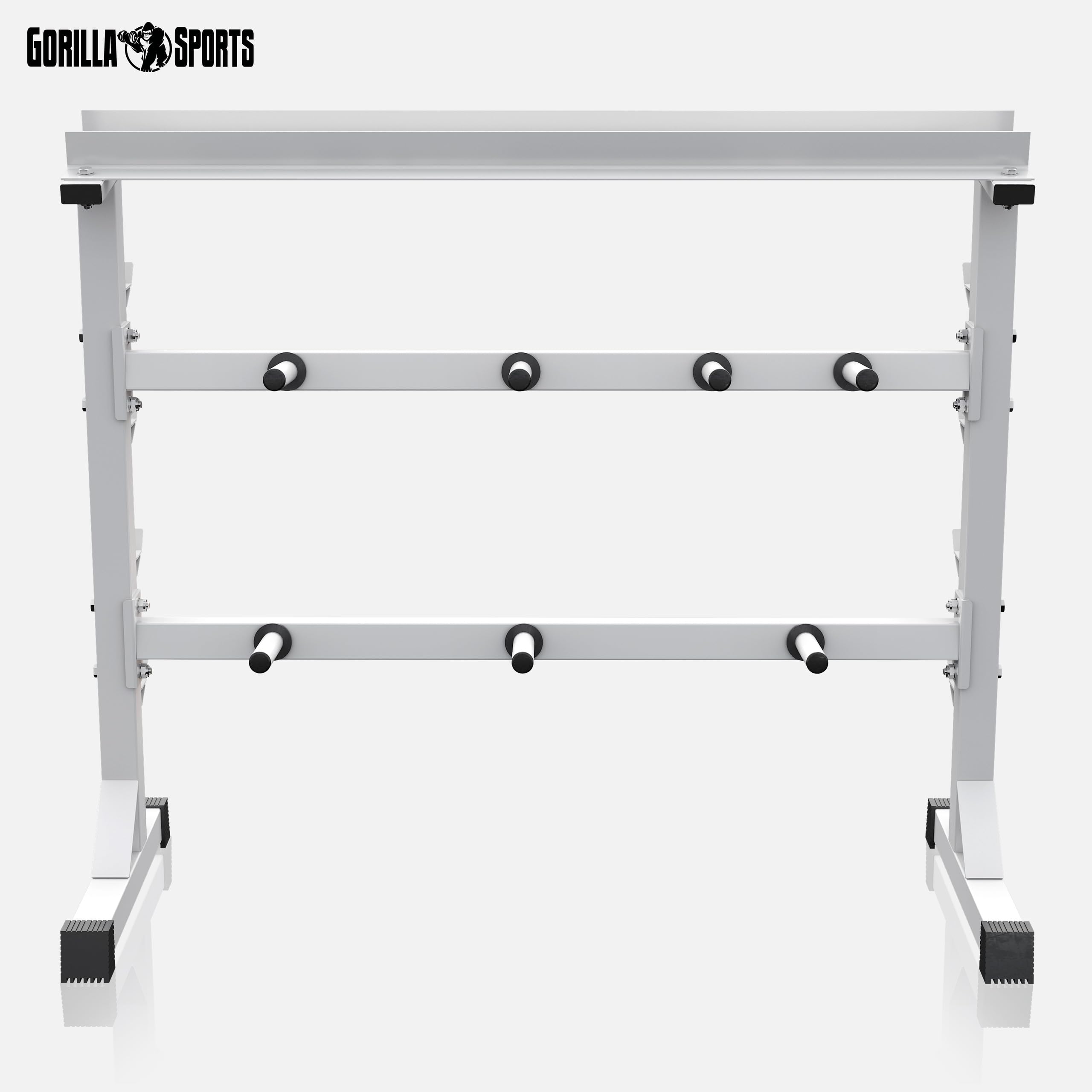 Support Disques Haltères Gorilla Sports – 6 Barres Ø30 Mm, Charge Max 200 Kg, Acier Robuste – Blanc/Noir