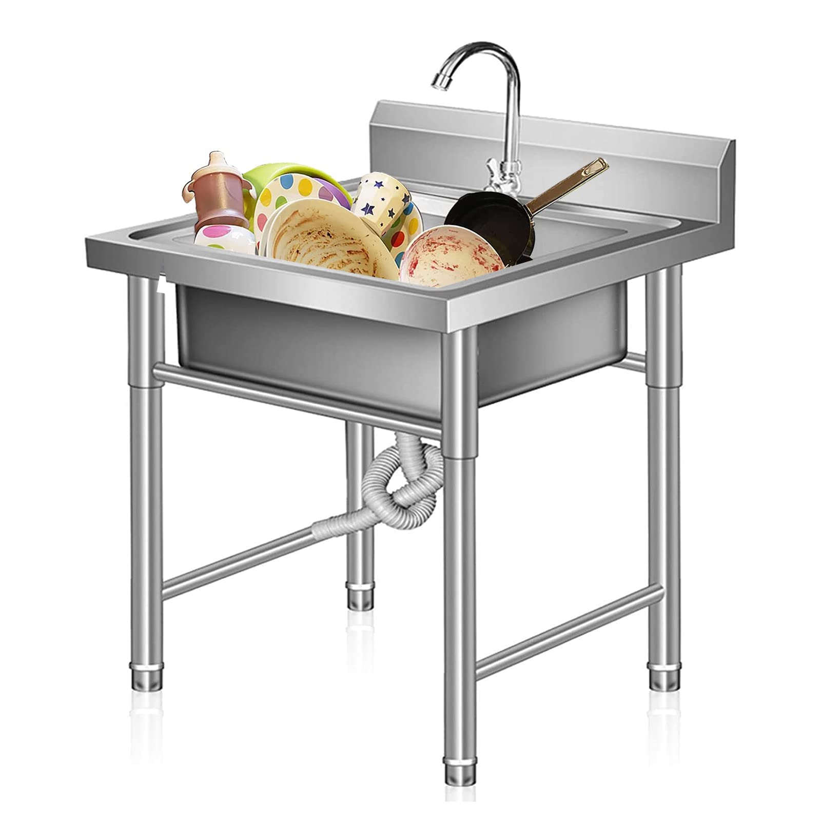 YADZISW Stainless Steel Freestanding Single Bowl Utility Sink 1 Compartment,Commercial Kitchen for Garage, Laundry Room,Restaurants, Includes Faucet