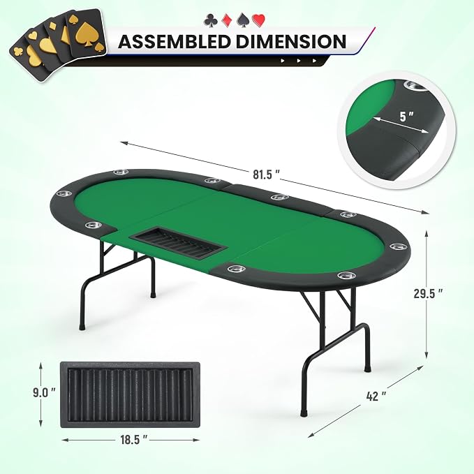 Mesa de poker plegable ovalada 9 jugadores color verde miniatura 3