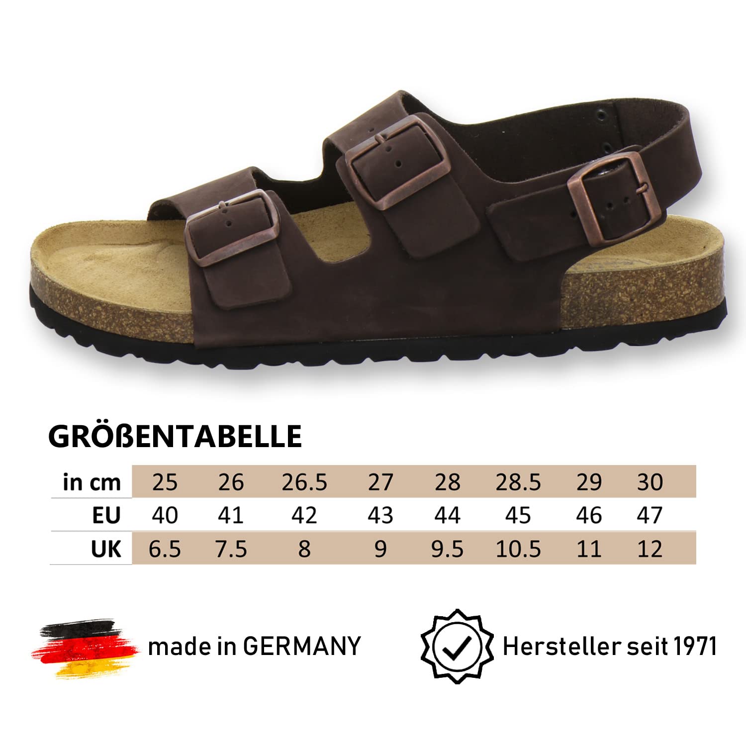 AFS-Schuhe Sandalias cómodas para hombre de piel, talla 40-47, fabricadas en Alemania