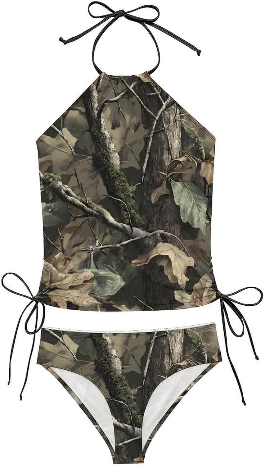 Hunting Camouflage Hunt Women Tankini 2 Piece Swim Bathing Suits | tummy control,high neck top with bottom,swimwear,swimsuits