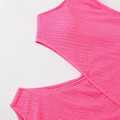 Inadays Women's One Piece Swimsuit One-Shoulder Swimwear Waist Cutout Swimsuit Rose Red #TOP5