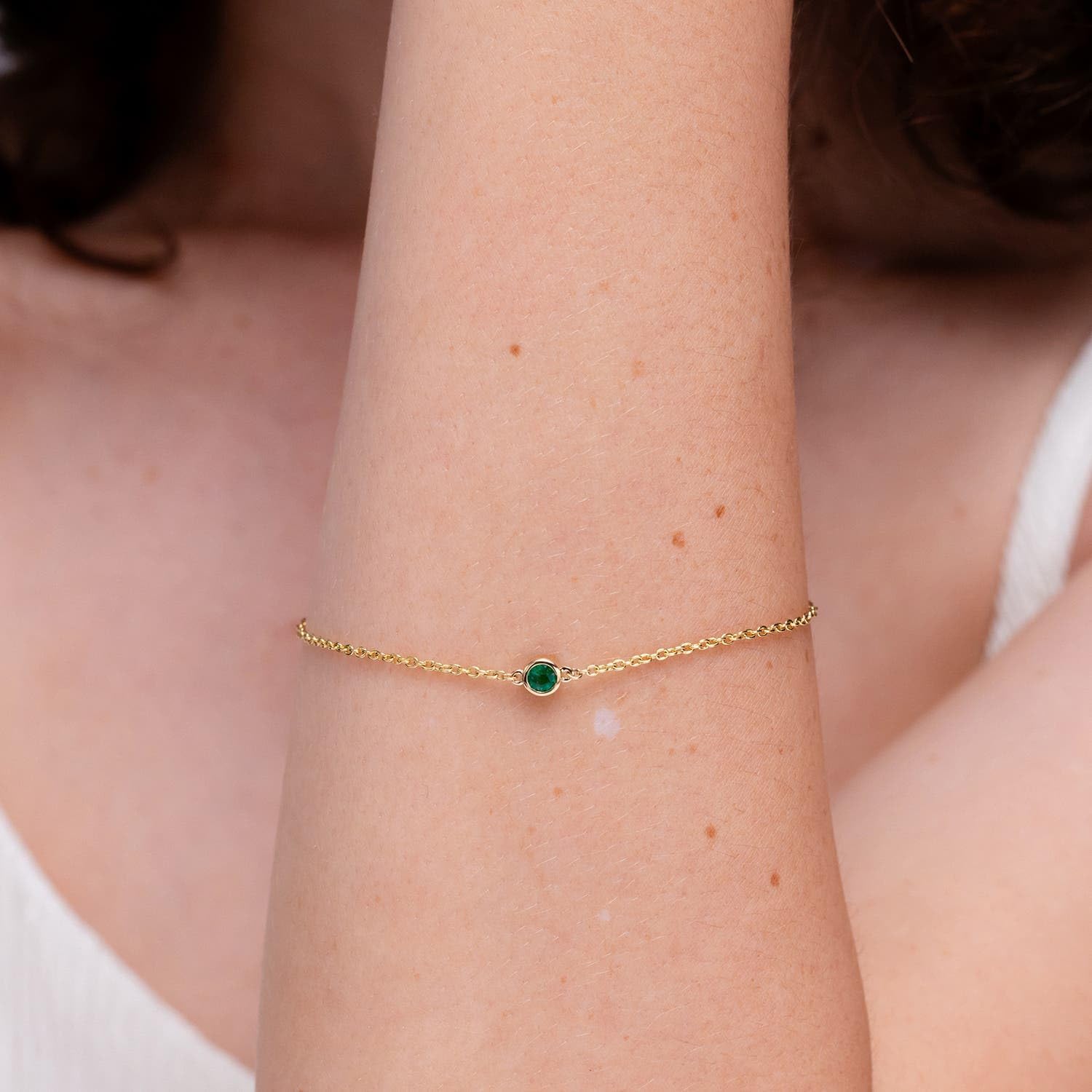 Angara Natural Emerald Chain Bracelet for Women in 14K Solid Gold | May Birthstone, Birthday, Engagement, Anniversary, Wedding Jewelry Gift for Women | Length-7 inch - Image 3