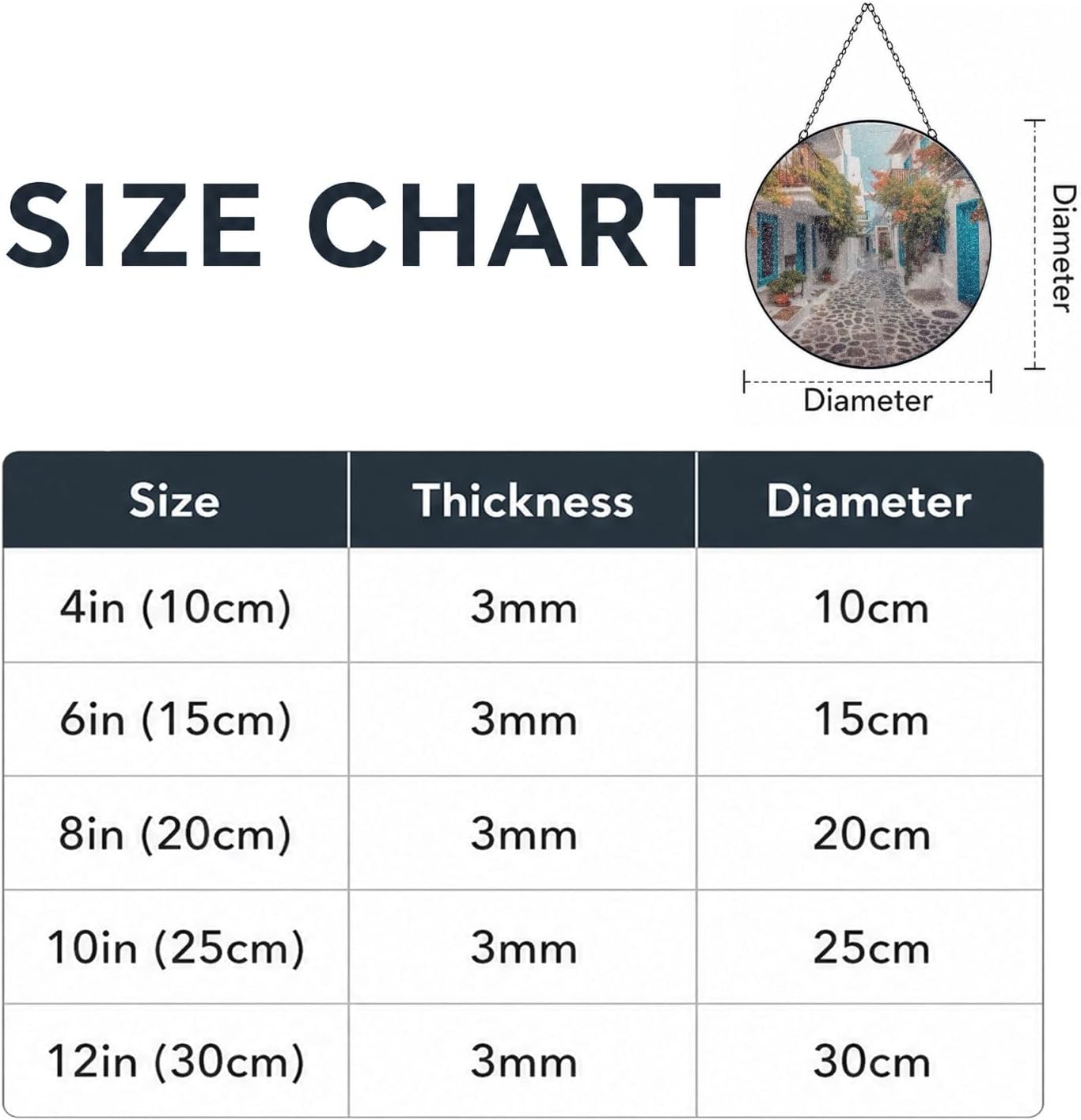 Greece Street Stained Glass Suncatcher for Window Hanging Sun Catcher Ornament for Women Men Suncatcher for Home Decor, 4in（10cm） Round Glass Ornament for Mother's Day Birthday Gift