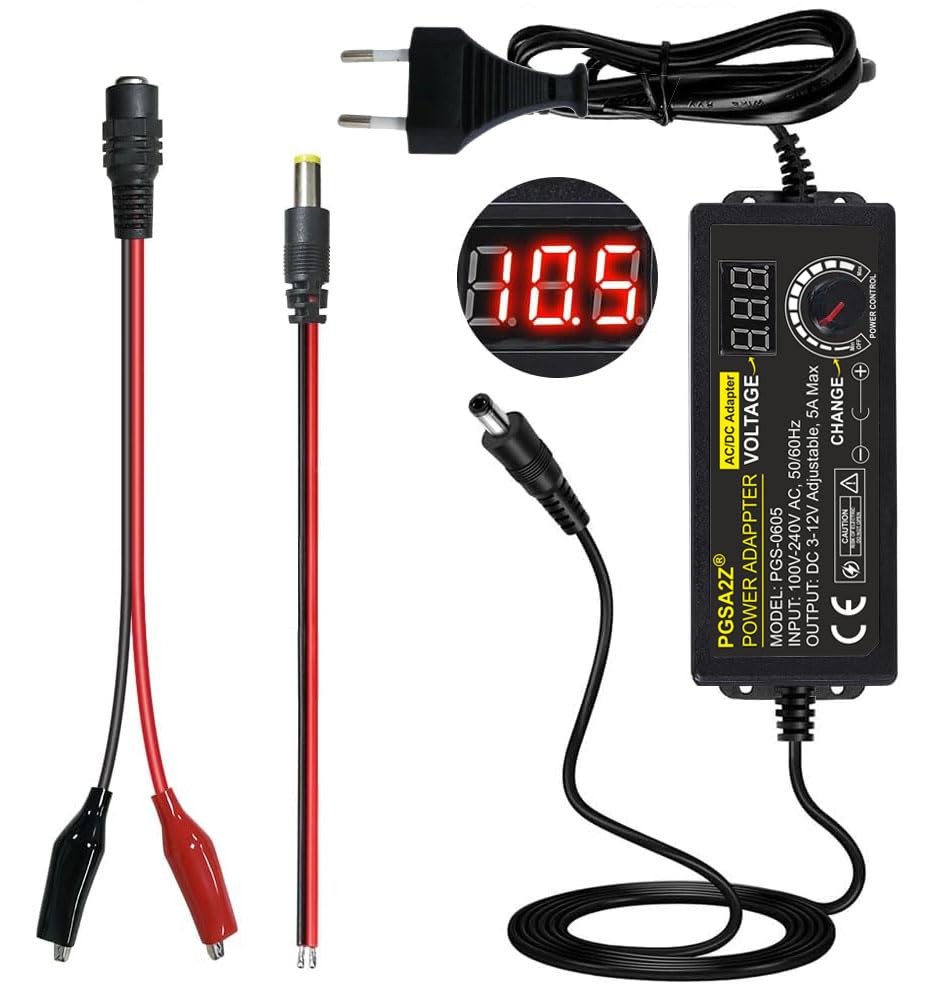 PGSA2Z 3V-12V 5A 60W Adjustable Power Supply with LED Display, Variable DC 3V 5V 6V 9V 12V Universal AC/DC Adapter, 100V-240V AC to DC 3-12V Switching Power Converter Multi-Voltage Regulated Adaptor (B0D2W6TDL9) Amazon Price History, Amazon Price Tracker