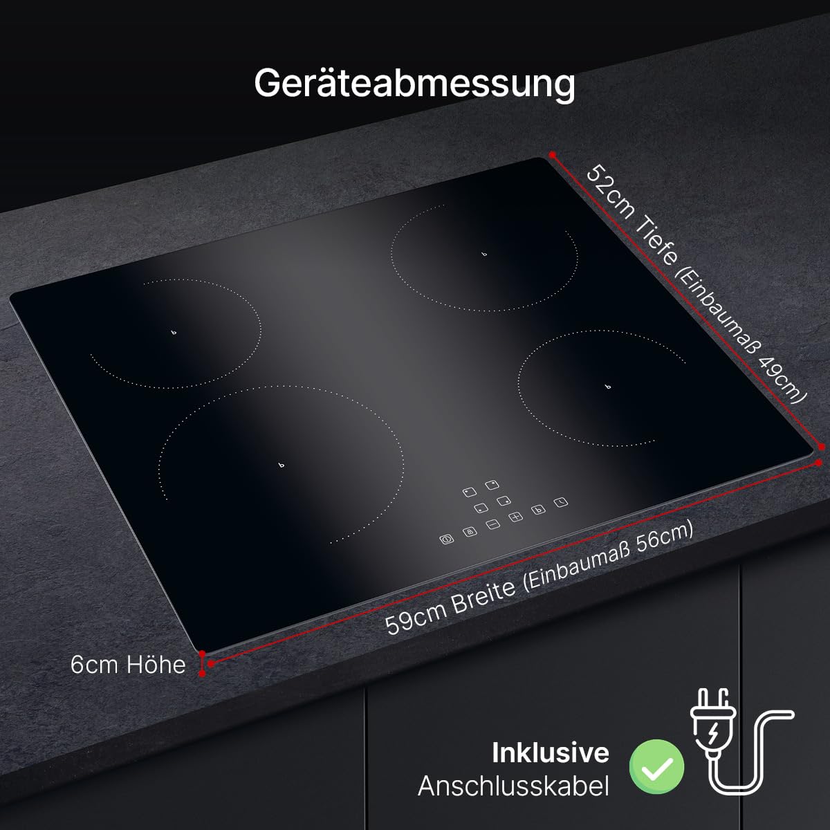 Bomann® Autarkes Induktionskochfeld mit 4 Kochfelder | Kochfeld Autark m. Touch & Topferkennung | Boosterfunktion | Kochplatte 9 Stufen | Induktionskochplatte 7400W & Kochstoppautomatik | EBK 7942
