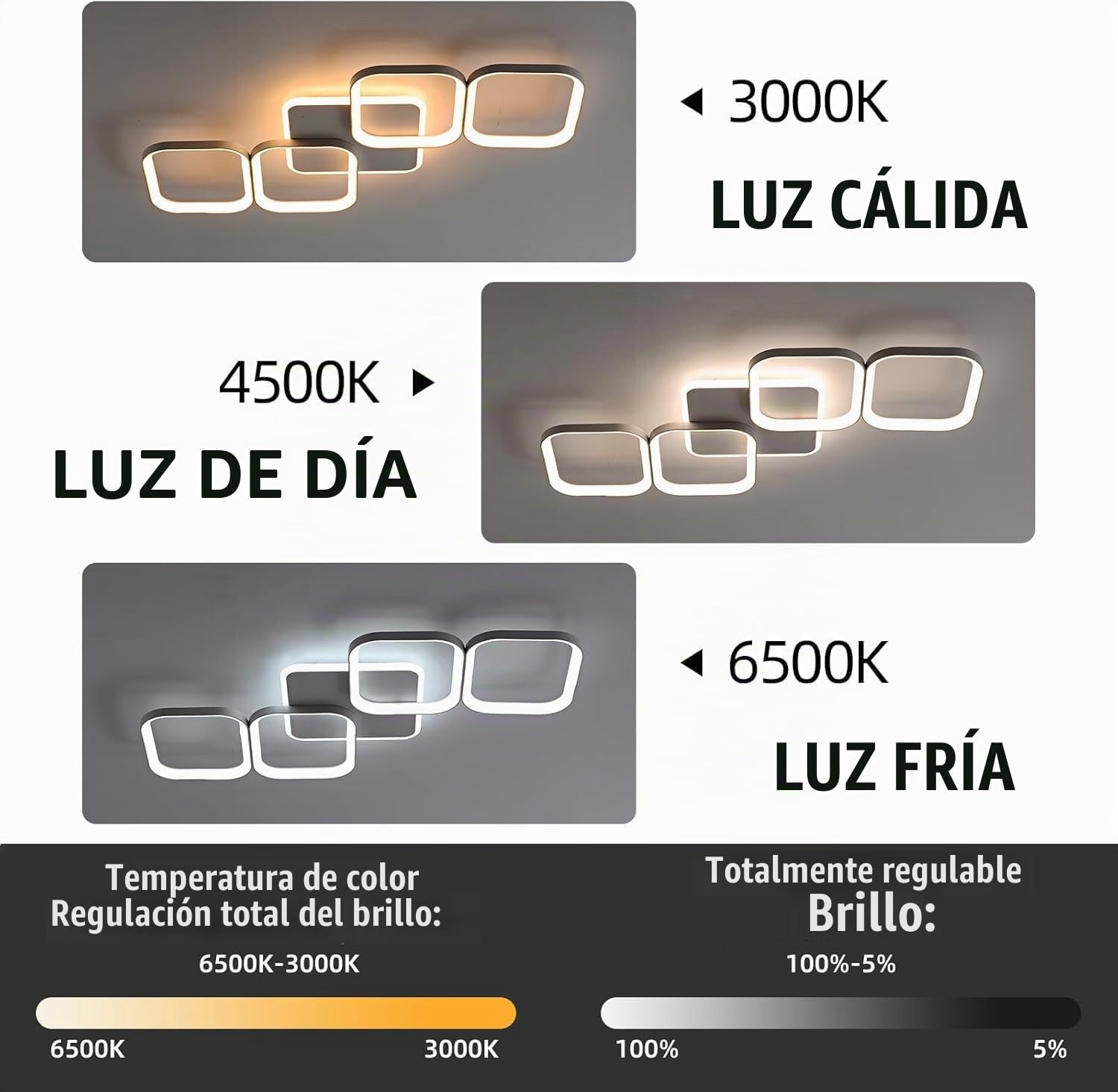 ANTENLICHT Plafon LED Techo Moderno 50W 5600LM, Lámpara de Techo Salon LED Regulable con Mando a Distancia 3000K-6500K, Luz de Techo para Salón Dormitorio, 78 * 48 * 5CM, Blanco