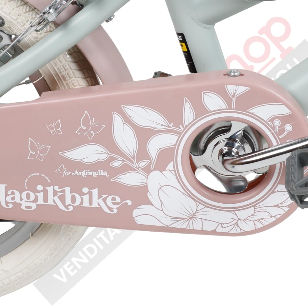 Tecnobike Shop Magik Bike Antonella Vélo pour fille vintage avec panier et roues amovibles, cadre en acier, selle réglable, mouvement à billes