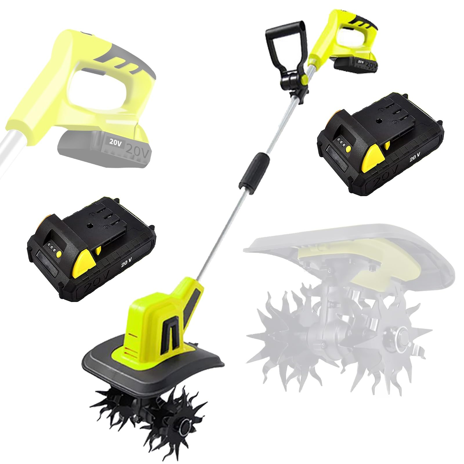 Motozappa elettrica Senza Fili, Motozappa da Giardino 20 V, Batteria 2×12 Ah, Motozappe per scavo, Rimozione Erbacce - Larghezza di Lavorazione 25 cm, profondità di Lavorazione 22 cm