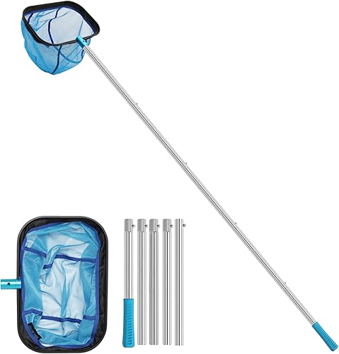 SANLIKE Desnatador de piscina, red de piscina con poste de acero inoxidable de 6.8 pies, 5 secciones, redes de piscina para limpiar los mejores