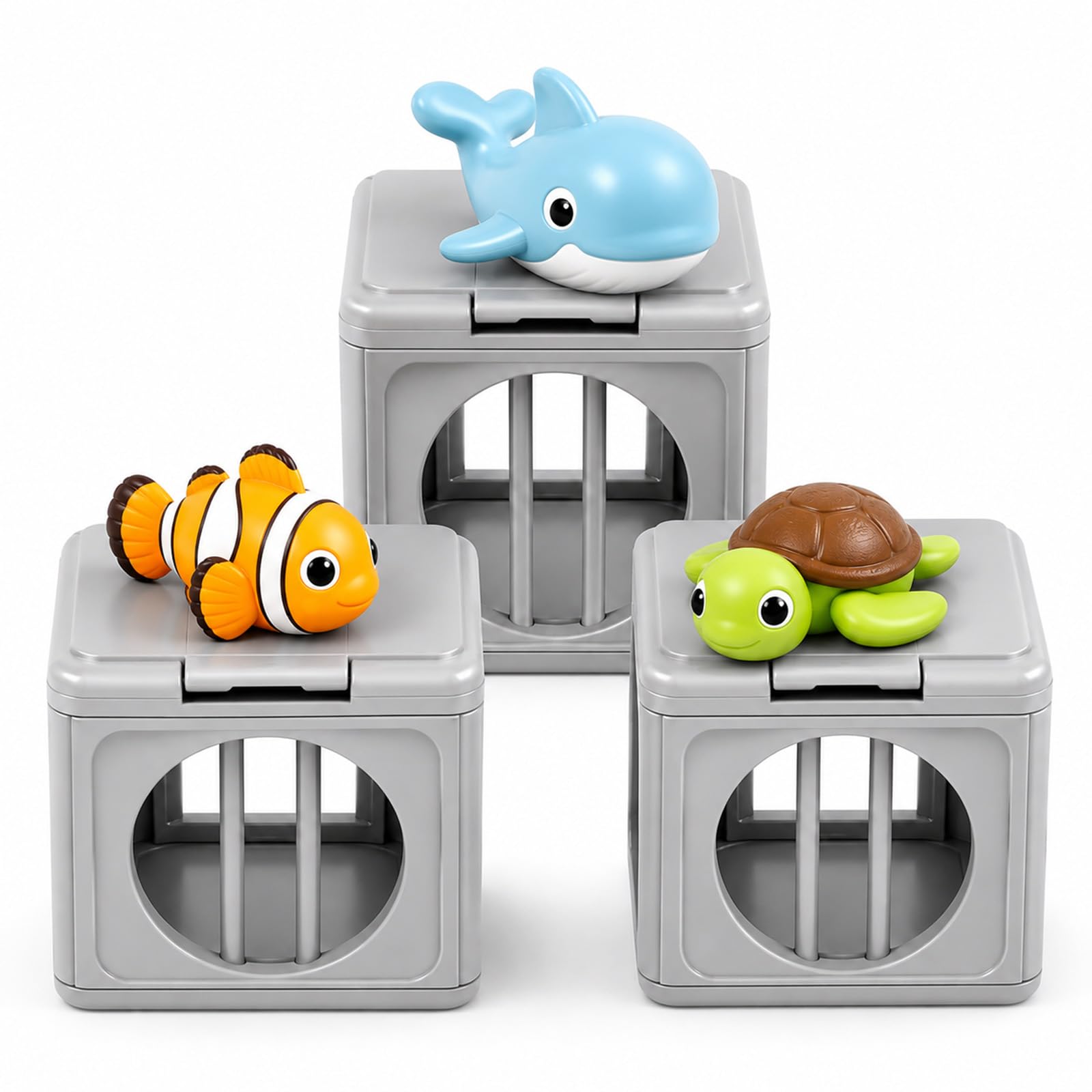 Pool Diving Toys for Adults, Water Swimming Pool Dive Toy Set with Floating Fish Box & Sea Animal Toys, Underwater Diving Game for Pool, Bath, Beach, Summer Water Play (Clownfish+Whale+Turtle, 3 Pack)