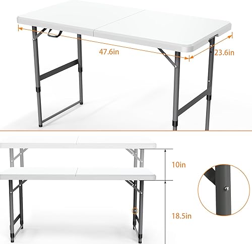 Miniatura 3 de VTOY Mesa plegable de 4 pies (24 x 48 pulgadas), mesa resistente para interiores y exteriores con asa de transporte, mesa plegable para picnic,
